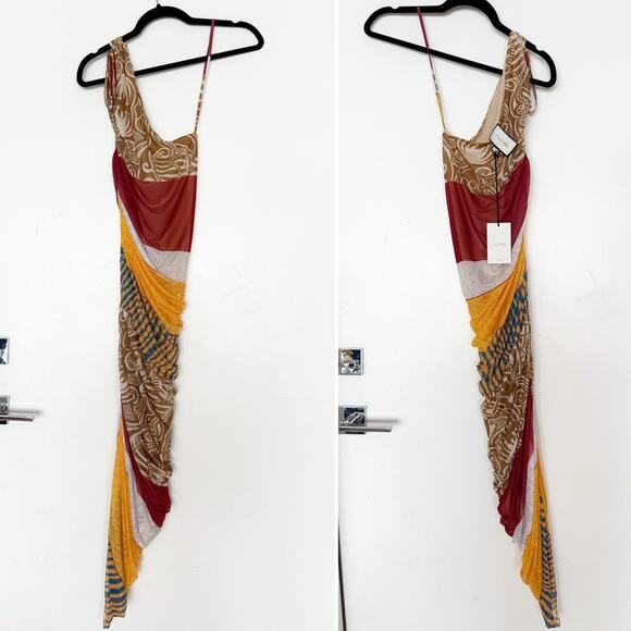 NWT NEW Alexis Ebony One Shoulder Asymmetrical Mesh Bodycon Dress - Picture 7 of 10